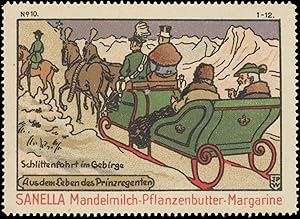 Reklamemarke Schlittenfahrt im Gebirge