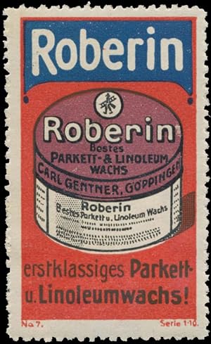 Bild des Verkufers fr Reklamemarke Roberin Parkett- & Linoleum Wachs zum Verkauf von Veikkos