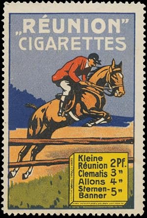 Bild des Verkufers fr Reklamemarke Reunion Cigarettes beim Sport zum Verkauf von Veikkos