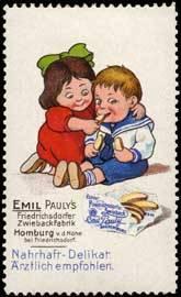 Bild des Verkufers fr Reklamemarke Emil Paulys Kinder Zwieback zum Verkauf von Veikkos
