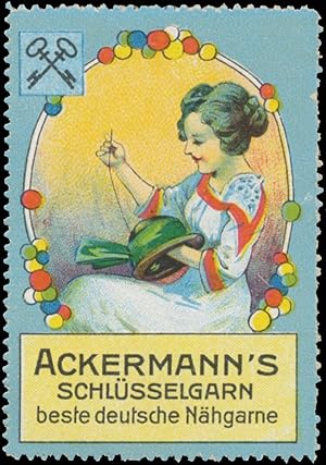 Seller image for Reklamemarke Ackermanns Schlsselgarn beste deutsche Nhgarne for sale by Veikkos