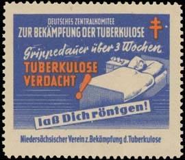 Bild des Verkufers fr Reklamemarke Grippedauer ber 3 Wochen, Tuberkulose Verdacht! zum Verkauf von Veikkos