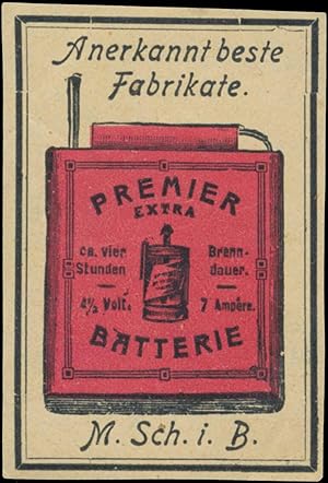 Seller image for Reklamemarke Anerkannt beste Fabrikate Premier Batterie for sale by Veikkos