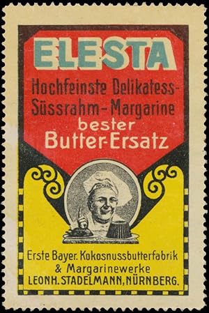 Bild des Verkufers fr Reklamemarke Elesta hochfeinste Delikatess-Sssrahm-Margarine zum Verkauf von Veikkos