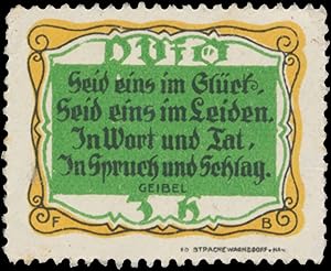 Seller image for Reklamemarke Seid eins im Glck, seid eins im Leiden. In wort und Tat, in Spruch und Schlag. for sale by Veikkos