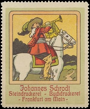 Bild des Verkufers fr Reklamemarke Trompeter auf Pferd zum Verkauf von Veikkos