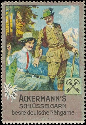Seller image for Reklamemarke Ackermanns Schlsselgarn beste deutsche Nhgarne for sale by Veikkos