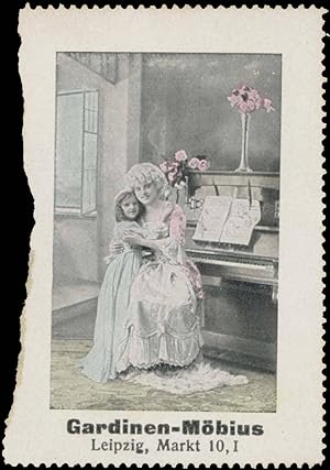 Bild des Verkufers fr Reklamemarke Mutter mit Kind am Klavier zum Verkauf von Veikkos
