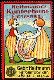 Bild des Verkufers fr Reklamemarke Heitmanns Kunterbunt Eierfarben zum Verkauf von Veikkos