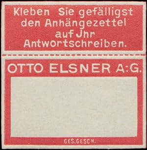 Bild des Verkufers fr Reklamemarke Otto Elsner AG zum Verkauf von Veikkos