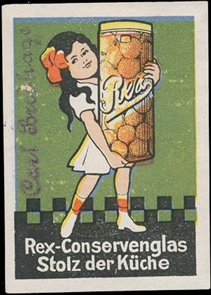 Bild des Verkufers fr Reklamemarke Rex-Conservenglas Stolz der Kche zum Verkauf von Veikkos