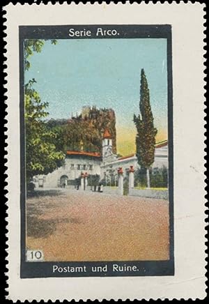 Bild des Verkufers fr Reklamemarke Postamt mit Ruine zum Verkauf von Veikkos