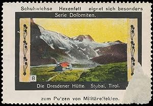 Bild des Verkufers fr Reklamemarke Die Dresdener Htte Stubai Tirol zum Verkauf von Veikkos