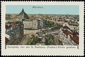 Bild des Verkufers fr Reklamemarke Karlsplatz von der St. Matthus-Kirche gesehen zum Verkauf von Veikkos