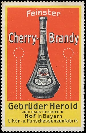 Bild des Verkufers fr Reklamemarke Feinster Cherry-Brandy zum Verkauf von Veikkos