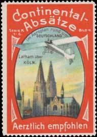 Reklamemarke Latham Flugzeug über Köln