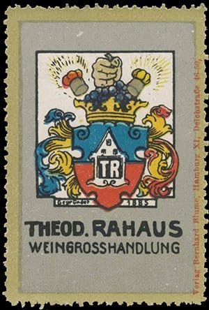 Seller image for Reklamemarke Weingrohandlung Theod. Rahaus for sale by Veikkos