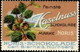 Bild des Verkufers fr Reklamemarke Feinste Haselnuss Schokolade Marke : Noris zum Verkauf von Veikkos