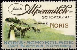 Bild des Verkufers fr Reklamemarke Feinste Alpenmilch Schokolade Marke Noris zum Verkauf von Veikkos