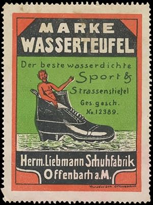 Bild des Verkufers fr Reklamemarke Stiefel Marke Wasserteufel zum Verkauf von Veikkos