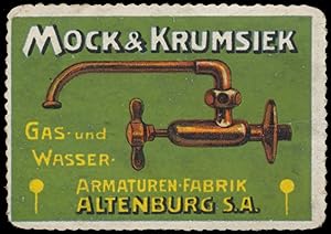 Bild des Verkufers fr Reklamemarke Gas- und Wasserarmaturen zum Verkauf von Veikkos