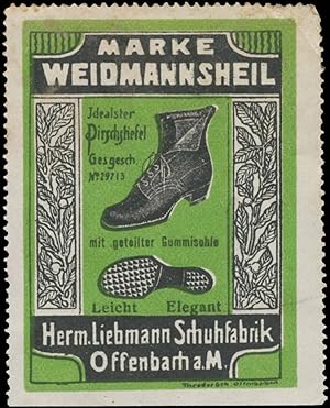 Bild des Verkufers fr Reklamemarke Stiefel Marke Weidmannsheil zum Verkauf von Veikkos