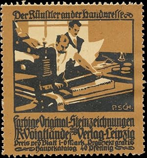 Seller image for Reklamemarke Der Knstler an der Handpresse for sale by Veikkos