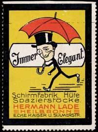 Bild des Verkufers fr Reklamemarke Regenschirm - Immer elegant zum Verkauf von Veikkos