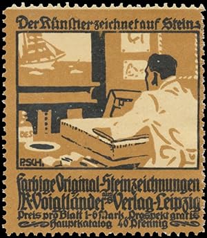 Seller image for Reklamemarke Der Knstler zeichnet auf Stein for sale by Veikkos