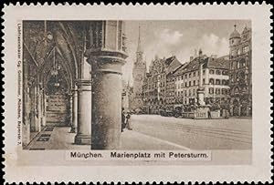 Bild des Verkufers fr Reklamemarke Marienplatz mit Petersturm zum Verkauf von Veikkos