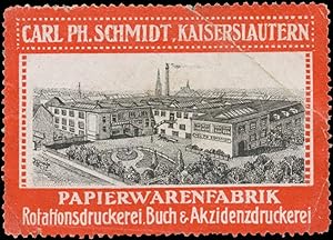 Imagen del vendedor de Reklamemarke Fabrikansicht Druckerei Carl Ph. Schmidt a la venta por Veikkos