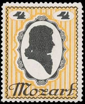 Bild des Verkufers fr Reklamemarke Wolfgang Amadeus Mozart zum Verkauf von Veikkos