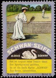 Bild des Verkufers fr Reklamemarke Tennis - Spiel zum Verkauf von Veikkos