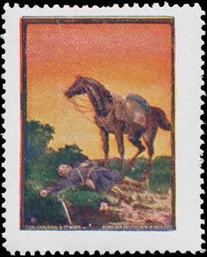 Bild des Verkufers fr Reklamemarke Frs Vaterland - Toter Krieger mit Pferd zum Verkauf von Veikkos