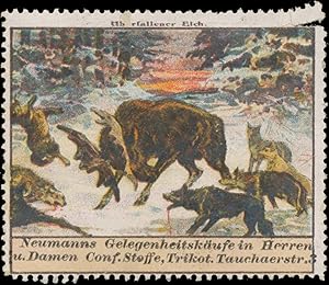 Bild des Verkufers fr Reklamemarke Vom Wolf berfallender Elch zum Verkauf von Veikkos