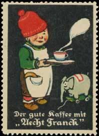 Bild des Verkufers fr Reklamemarke Junge mit Kaffee und Elefant zum Verkauf von Veikkos