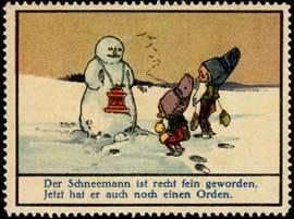 Bild des Verkufers fr Reklamemarke Ordensverleihung von Zwergen fr den Schneemann zum Verkauf von Veikkos