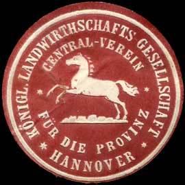 Bild des Verkufers fr Siegelmarke K. Landwirthschafts - Gesellschaft fr die Provinz Hannover - Central - Verein zum Verkauf von Veikkos