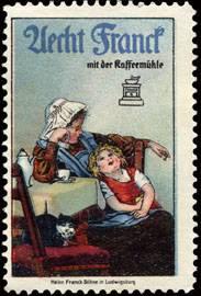 Immagine del venditore per Reklamemarke Mutter, Tochter und Katze beim Kaffee venduto da Veikkos