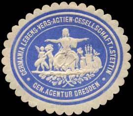 Bild des Verkufers fr Siegelmarke Germania Lebens - Versicherungs - Actien - Gesellschaft Stettin - General Acentur Dresden zum Verkauf von Veikkos