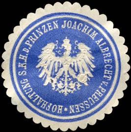 Bild des Verkufers fr Siegelmarke Hofhaltung Seiner K. Hoheit des Prinzen Joachim Albrecht von Preussen zum Verkauf von Veikkos