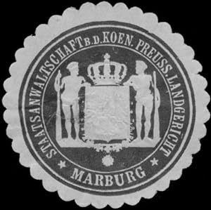 Bild des Verkufers fr Siegelmarke Staatsanwaltschaft b.d. K.Pr. Landgericht Marburg zum Verkauf von Veikkos