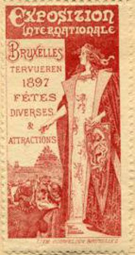 Bild des Verkufers fr Reklamemarke Exposition internationale Bruxelles tervueren 1897 fetes diverses & attractions zum Verkauf von Veikkos