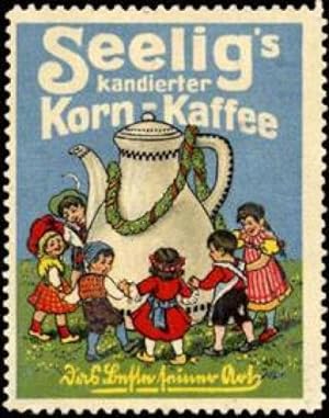Seller image for Reklamemarke Kinder tanzen um die Kaffeekanne mit Korn-Kaffee for sale by Veikkos