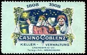 Bild des Verkufers fr Reklamemarke 100 Jahre Wein Casino Koblenz zum Verkauf von Veikkos