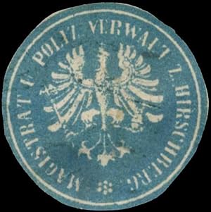 Bild des Verkufers fr Siegelmarke Magistrat und Polizei Verwaltung zu Hirschberg/Schlesien zum Verkauf von Veikkos