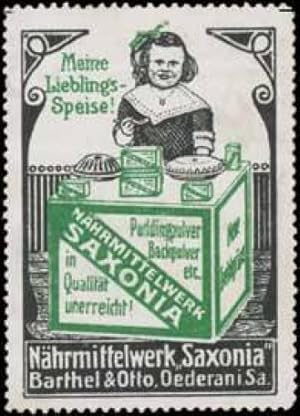 Bild des Verkufers fr Reklamemarke Saxonia meine Lieblingsspeise zum Verkauf von Veikkos