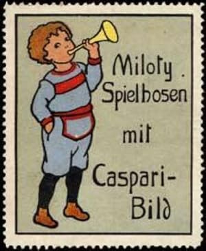 Seller image for Reklamemarke Miloty Spielhosen mit Caspari - Bild for sale by Veikkos