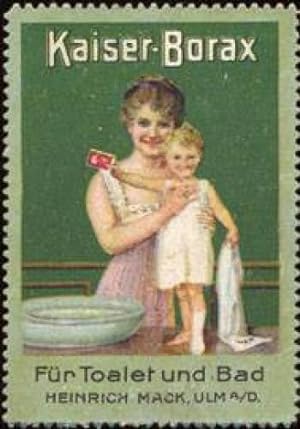 Bild des Verkufers fr Reklamemarke Mutter & Kind mit Kaiser - Borax fr Toalet und Bad zum Verkauf von Veikkos