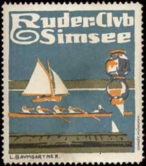 Seller image for Reklamemarke Rudern & Segeln auf dem Simsee in Bayern for sale by Veikkos